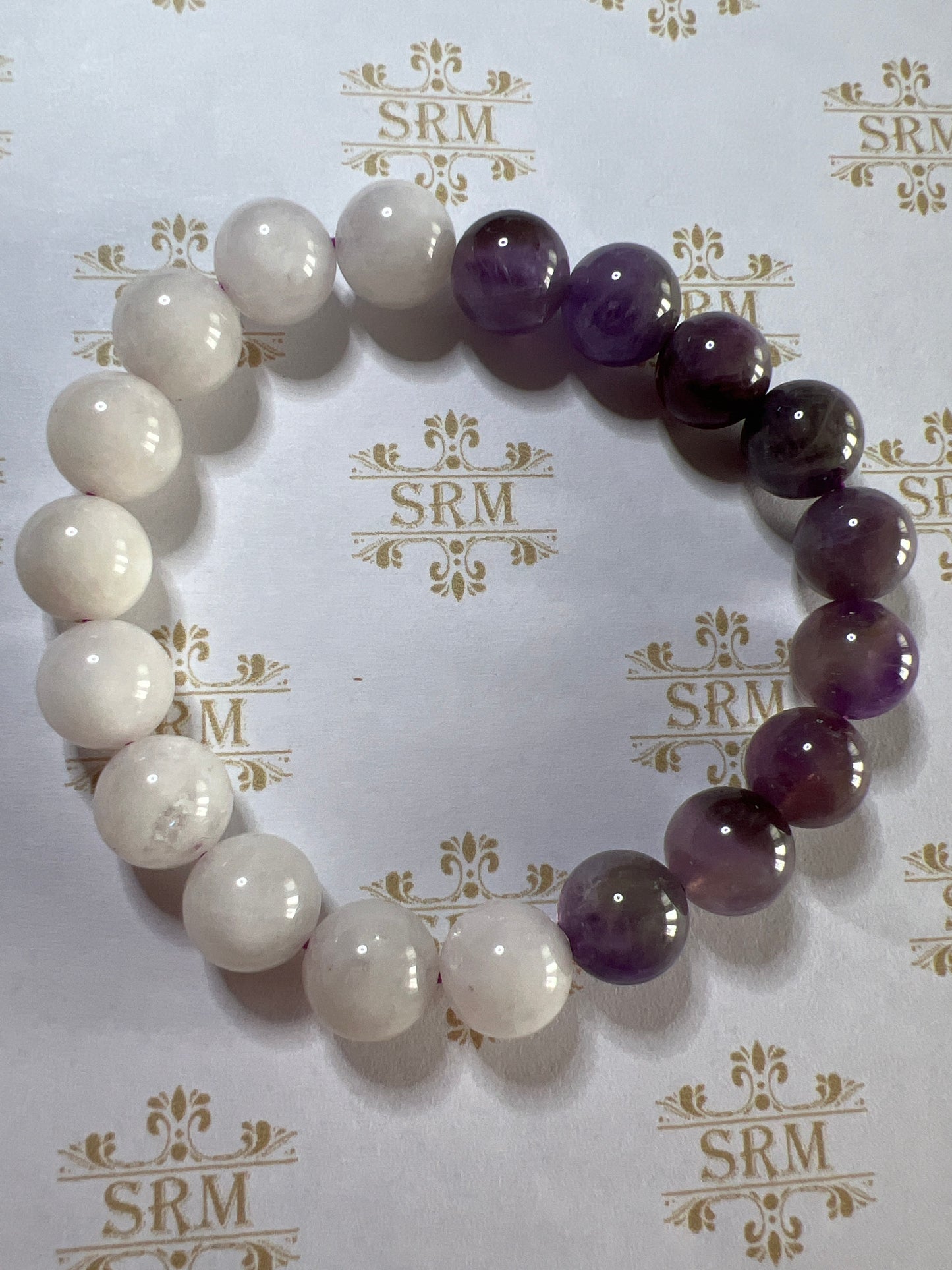 Bracelet : 10mm Chevron Amethyst + White Quartz Mix, 6¼”