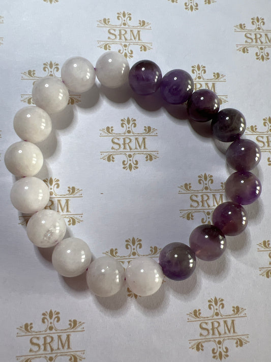 Bracelet : 10mm Chevron Amethyst + White Quartz Mix, 6¼”