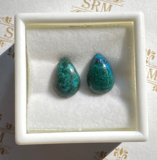 Cab: Chrysocolla, Pair, 10mmx8mm