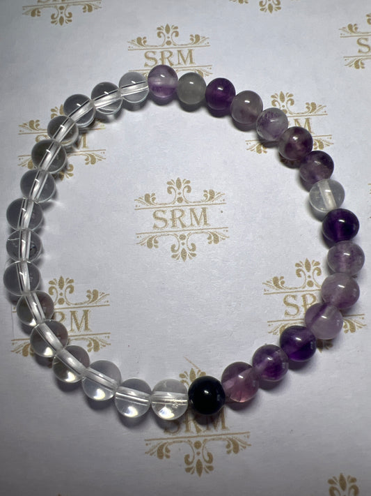 Bracelet : 6mm half Amethyst + half Clear Quartz : 6½”