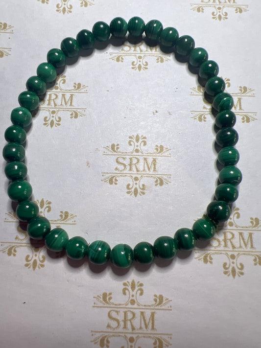 Bracelet : 5mm Malachite.  6¾”.