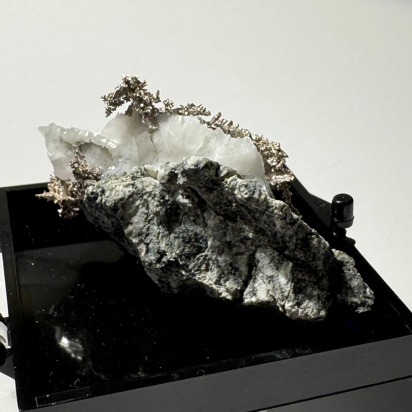 Crystal : Mounted : Native Silver on Calcite Display Specimen