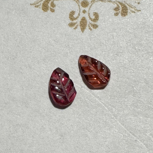 Carved : Leaves, Garnet, Pair, 2 Sizes
