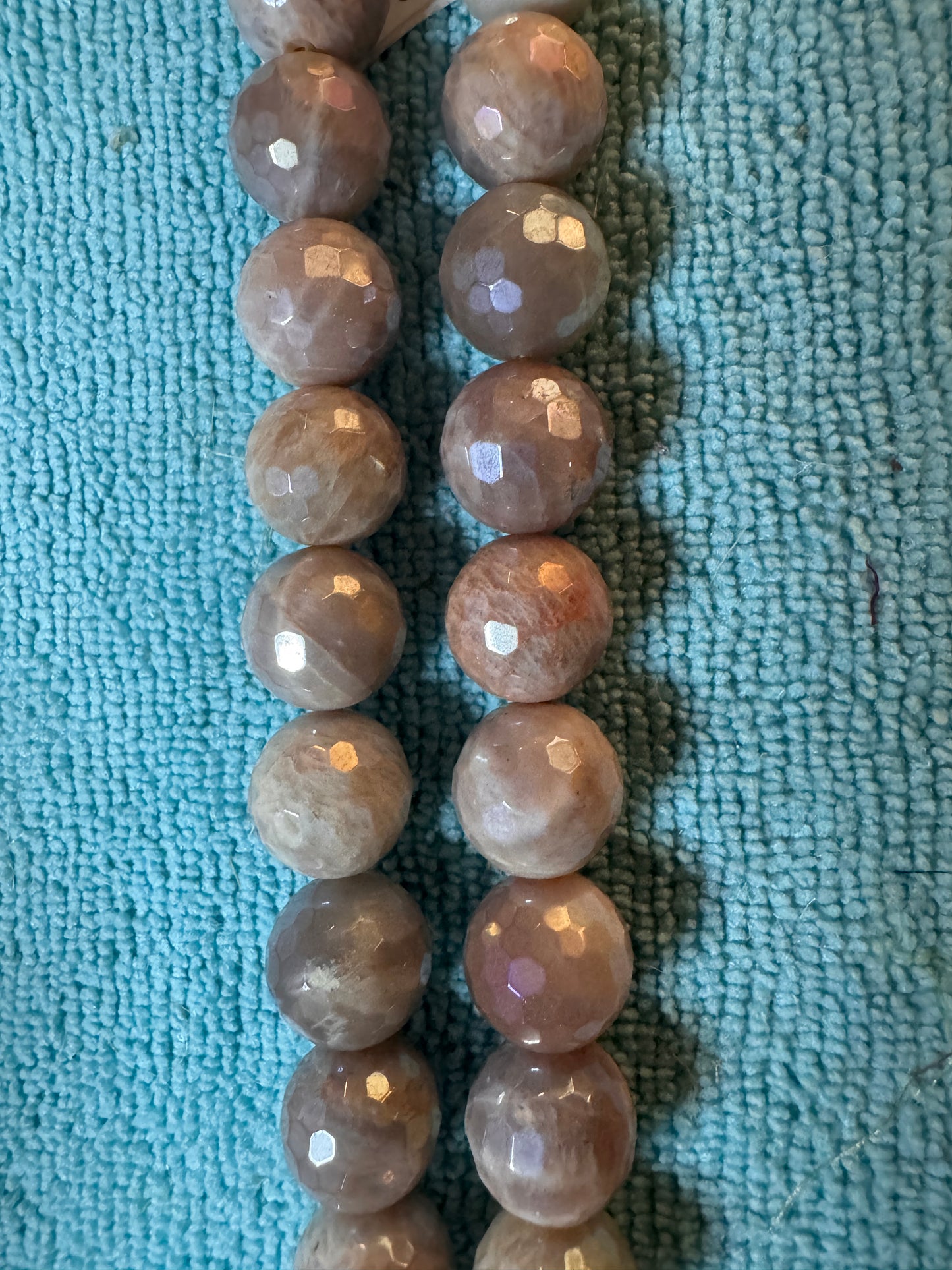 Beads : Peach Moonstone : Faceted : Electroplated : 15mm