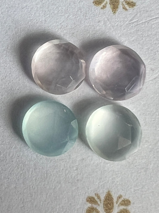 Chalcedony and Rose Quartz, Faceted, Round, 6mm, 4 pieces