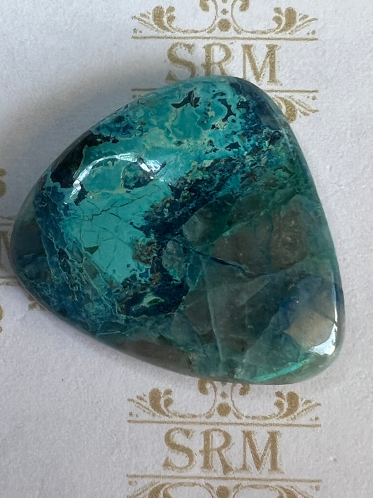 Cab: Azurite in Quartz, 32x29x4, 49cts