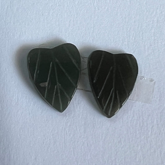 Carved : Leaves, Jade, 8mmx6mm, Pair