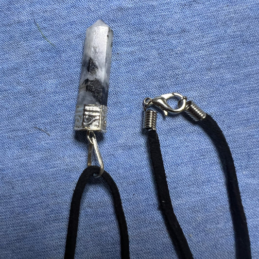 Necklace : Rainbow Moonstone on Black Faux Suede.  Choice!