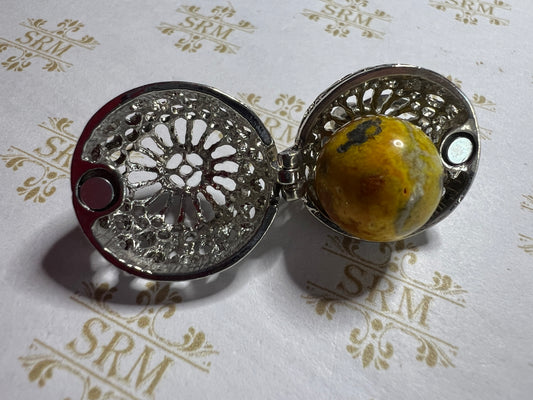 Novelty : Bumble Bee Jasper Mini Sphere : with Silver Metal Cage.  Choice!!