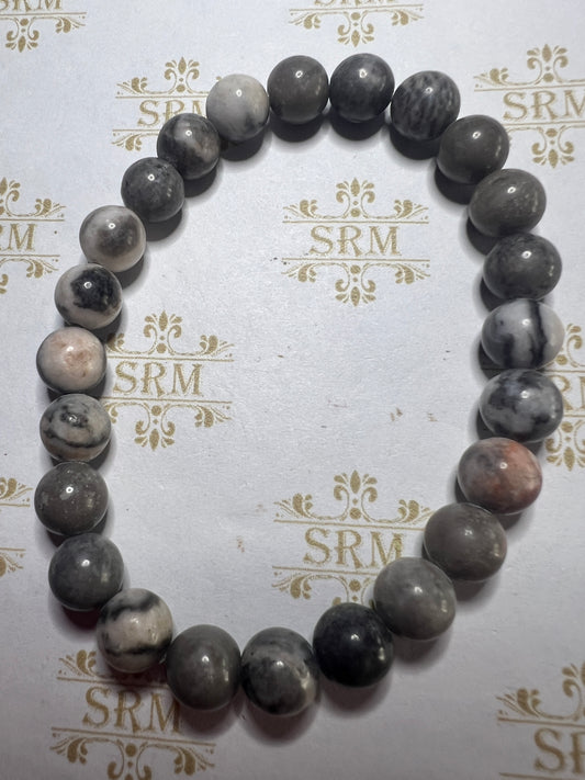 Bracelet : 8mm Zebra Jasper.  6½”.
