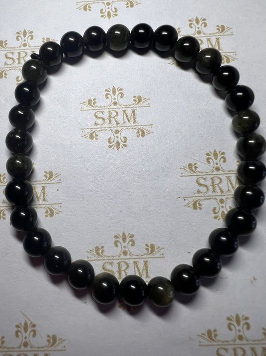 Bracelet : 6mm Golden Sheen Obsidian , 6½".