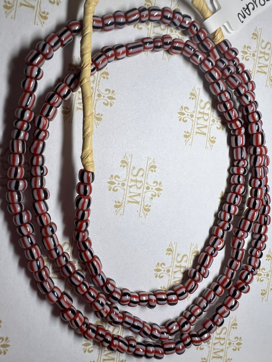 Beads : African Trade : Black White Red : 4mm