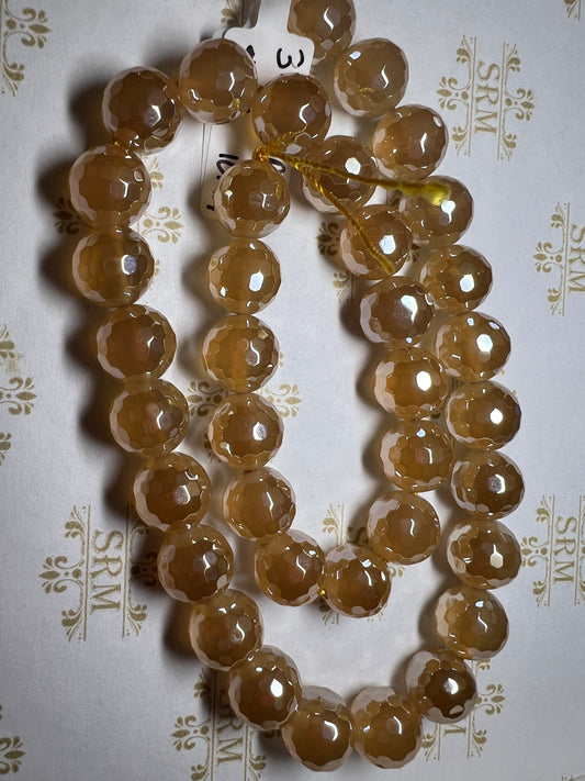Beads : Yellow Agate : Faceted: Electroplated : 10mm.