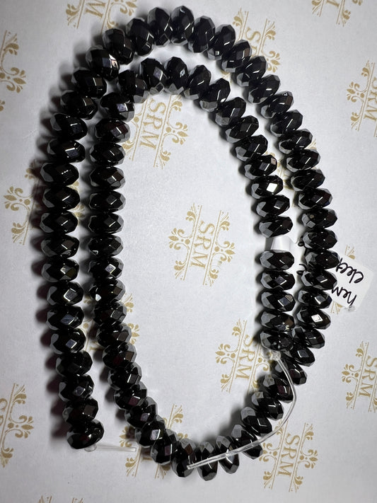 Beads : Black Hematite : Faceted : Electroplated : Rondelle : 7mm