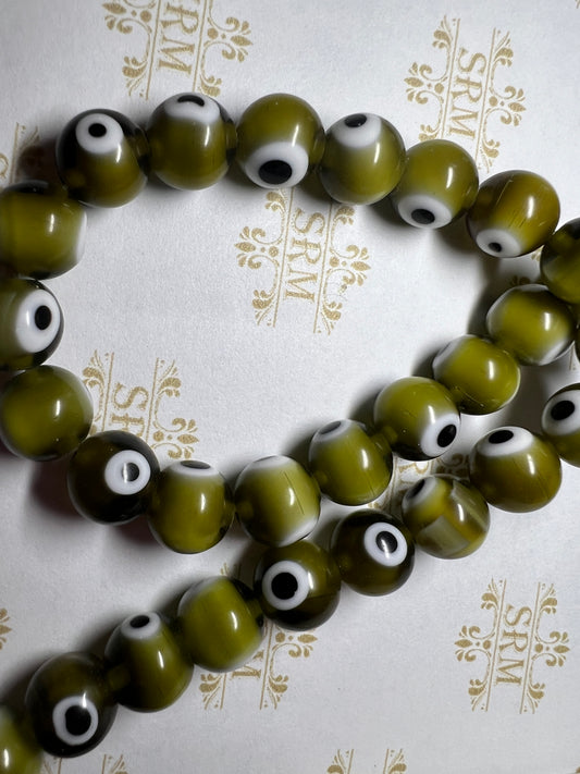 Beads : Glass Evil Eye : Green: 10mm