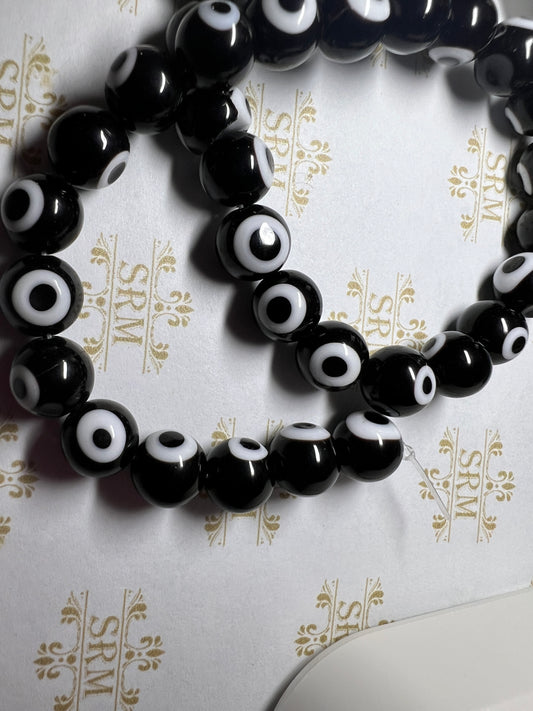Beads : Glass Evil Eye : Black : 10mm