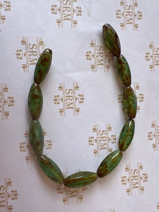 Beads : Czech Glass : Oval Mottled UV Green/Brown.