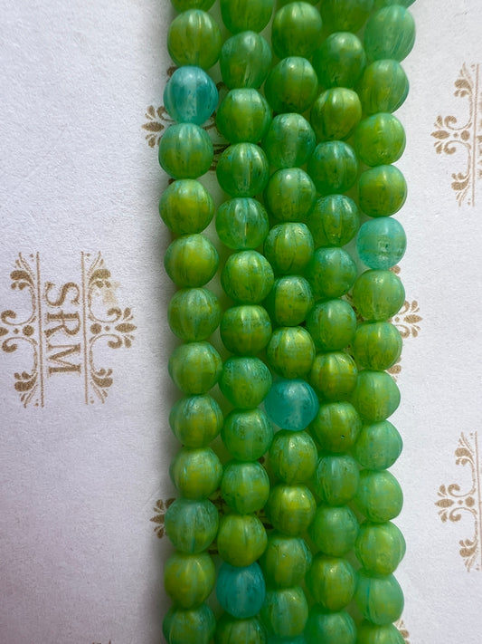 Beads : Czech Glass : Round Druk UV Green and Blue Mix.