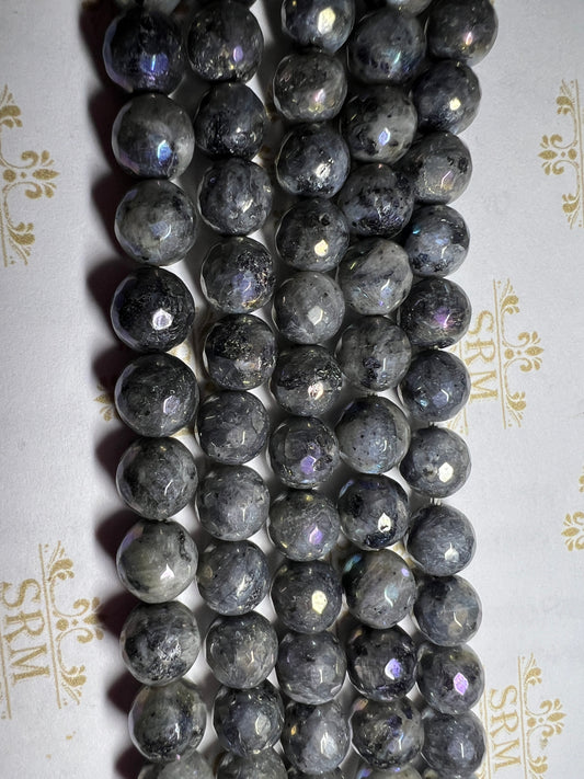 Beads : Larvikite : Faceted : Electroplated : 8mm, 10mm, 12mm.  Choice!