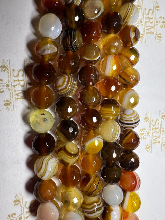 Beads : Brown or Orange Agate : Faceted : 8mm : Choice!