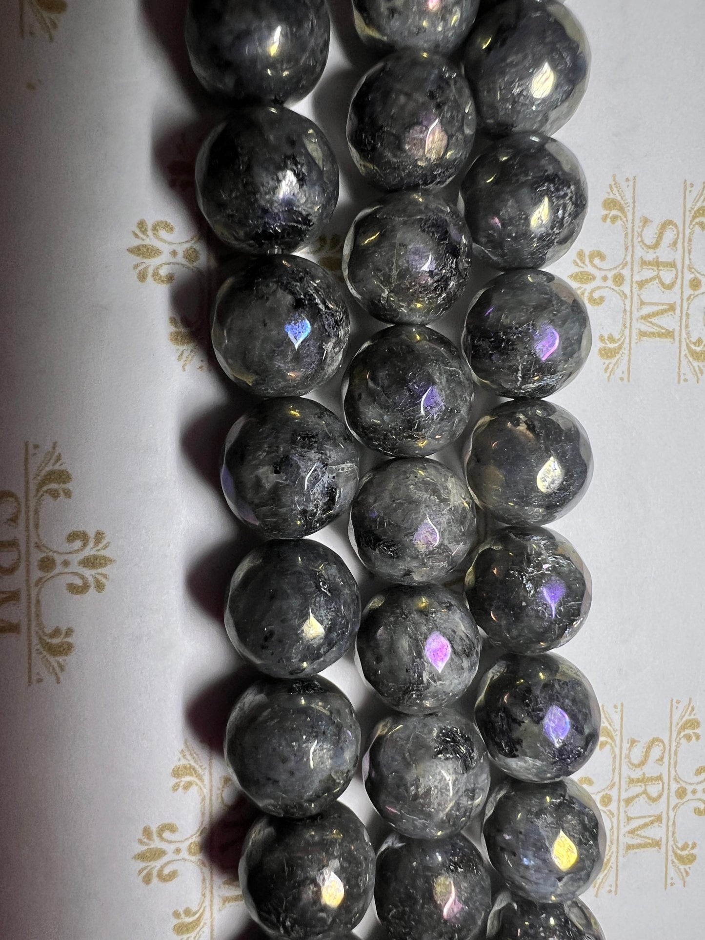 Beads : Larvikite : Faceted : Electroplated : 8mm, 10mm, 12mm.  Choice!