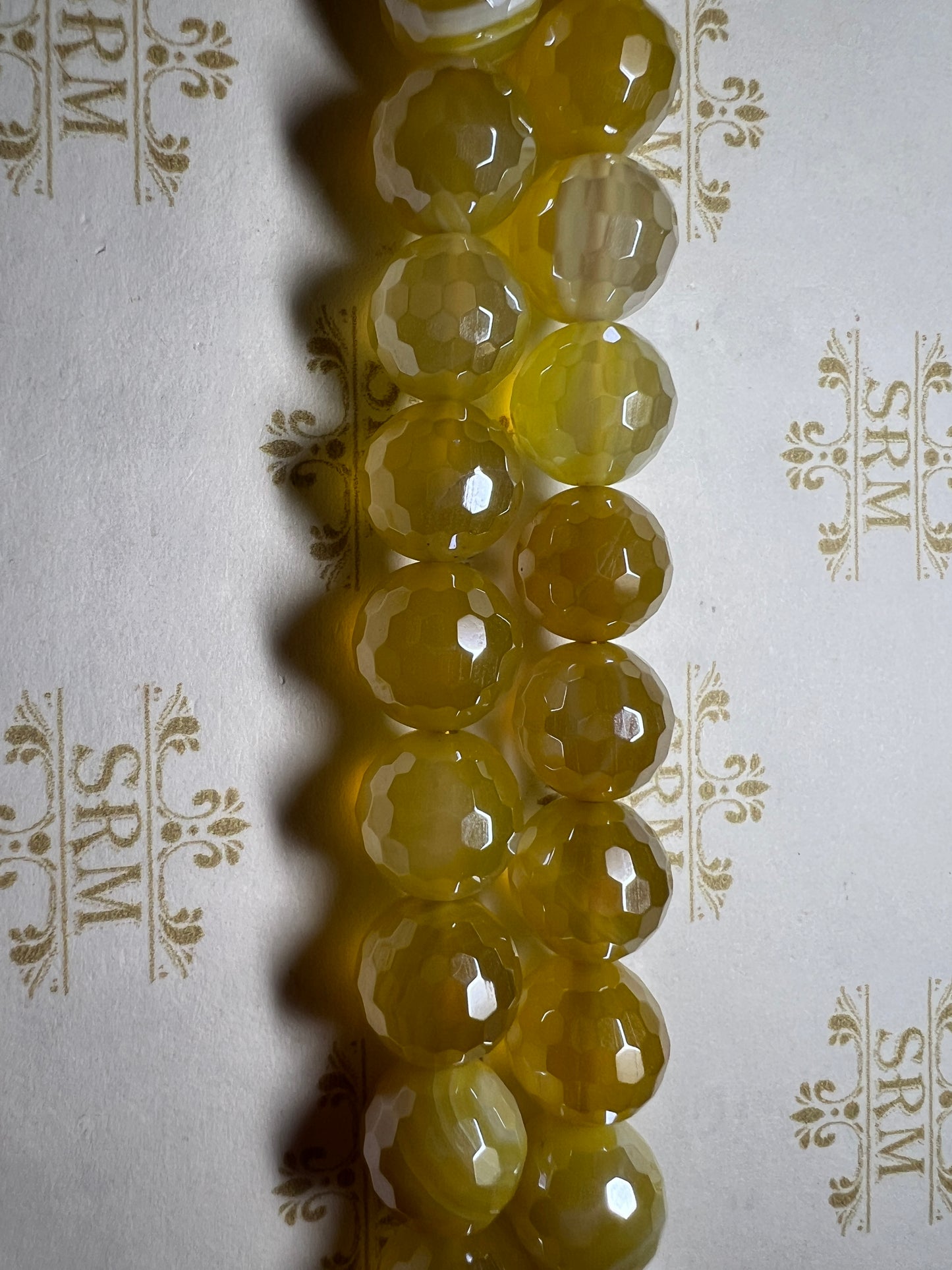 Beads : Varied Yellow Agate : Faceted : Electroplated : 10mm