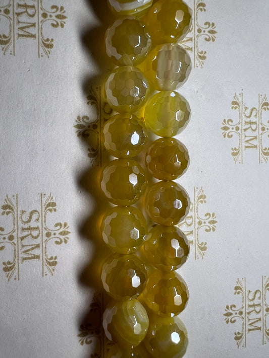 Beads : Varied Yellow Agate : Faceted : Electroplated : 10mm