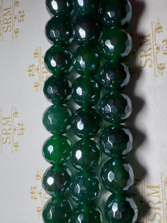 Beads : Dark Green Agate : Faceted : Electroplated : 10mm