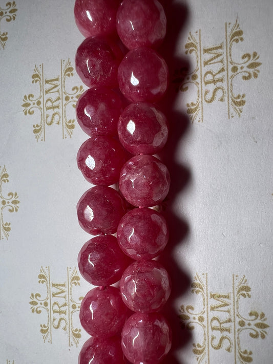 Beads : Medium Pink Agate : Faceted : Electroplated : 10mm