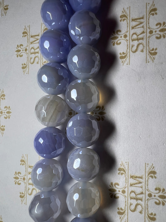 Beads : Blue/Cream Agate : Faceted : Electroplated : 10mm, 12mm.  Choice!
