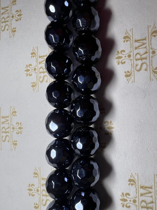 Beads : Black Agate : Faceted : Electroplated : 10mm