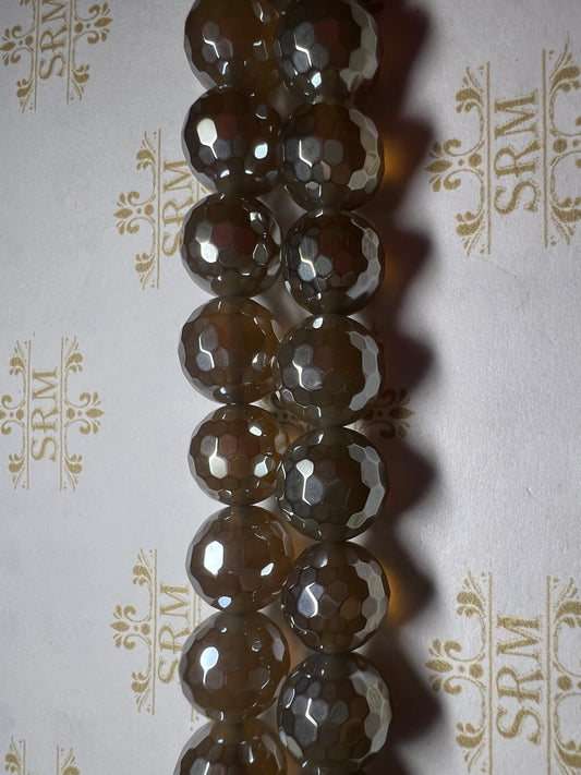 Beads : Medium Brown Agate : Faceted : Electroplated : 10mm, 12mm.  Choice!