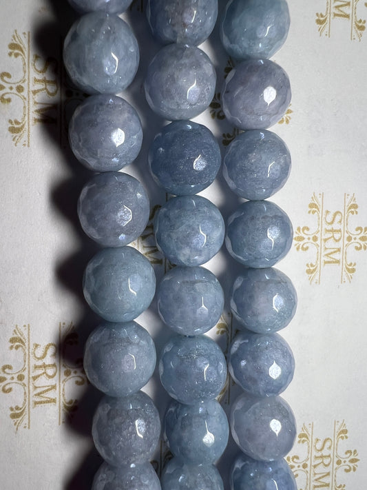Beads : Aquamarine Agate : Faceted : Electroplated : 12mm