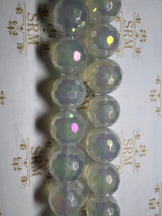 Beads : Clear Agate : Faceted : Electroplated : 12mm