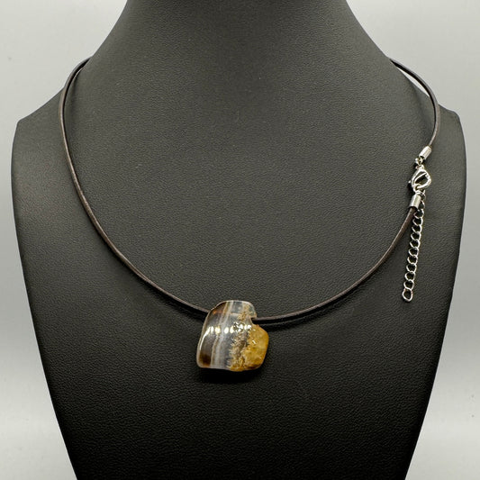 Brown Agate slice on Leather necklace   (sku 1007)