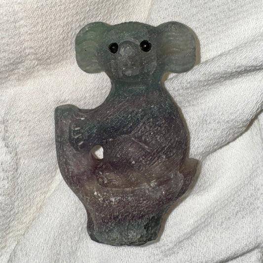 Carved Rainbow Fluorite Koala