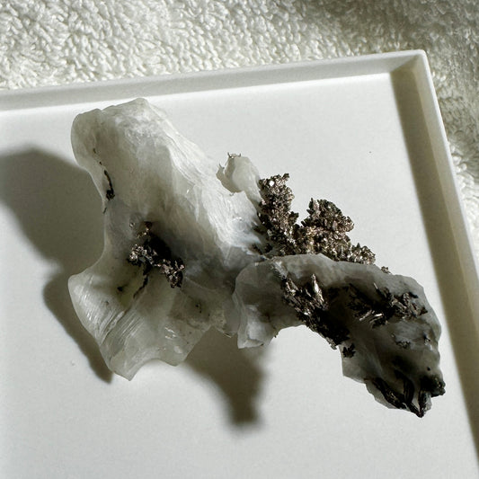 Native Silver on Calcite Display Specimen