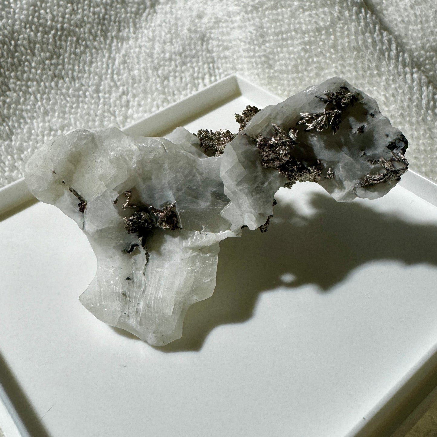 Native Silver on Calcite Display Specimen