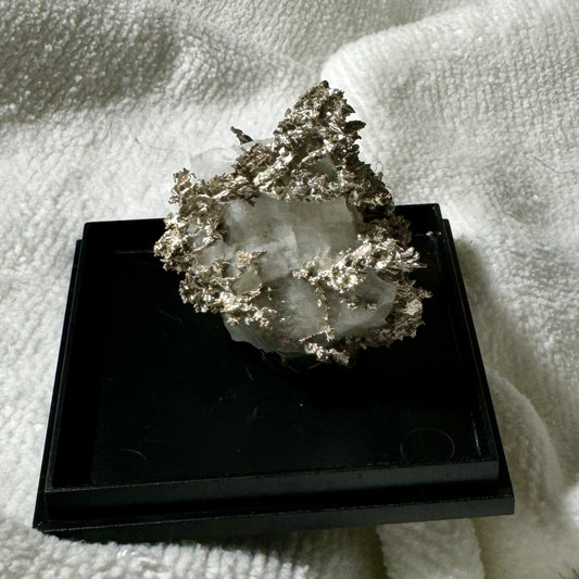 Native Silver on Calcite Display Specimen