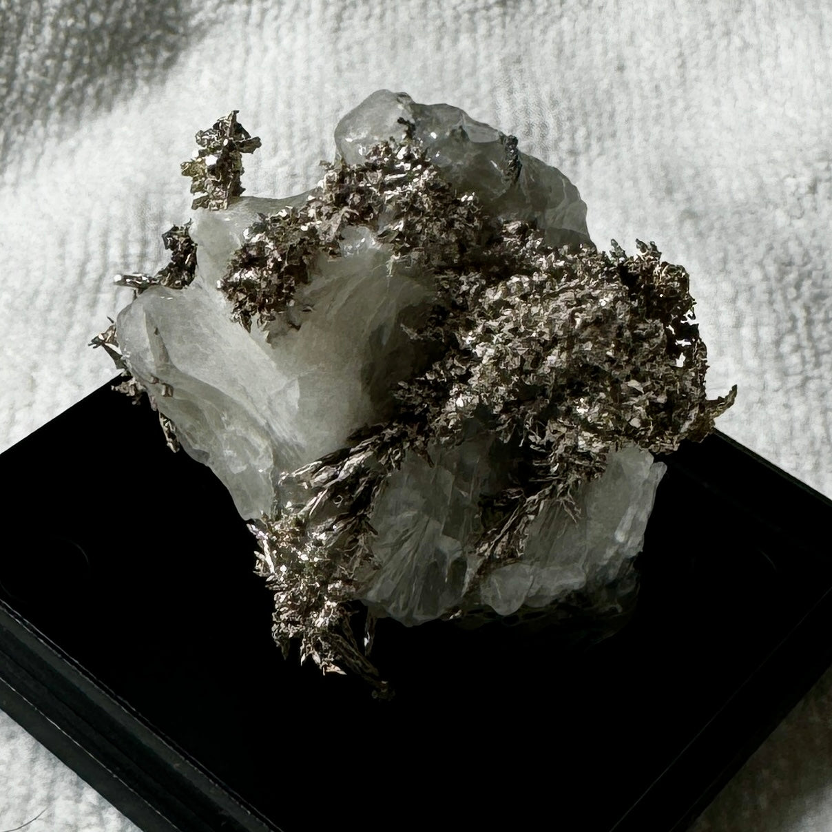 Native Silver on Calcite Display Specimen