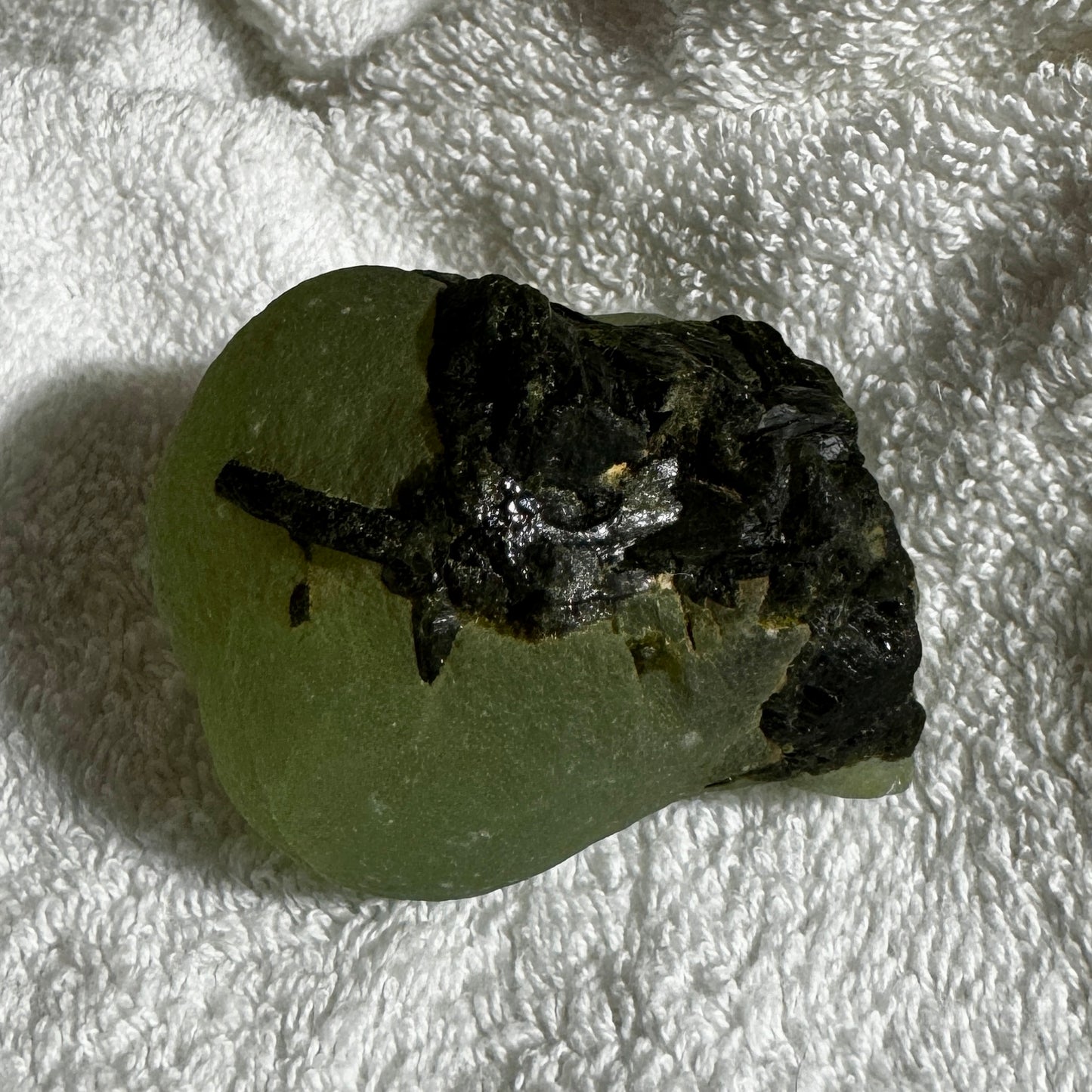 Epidote Crystals on Prehnite Nodule