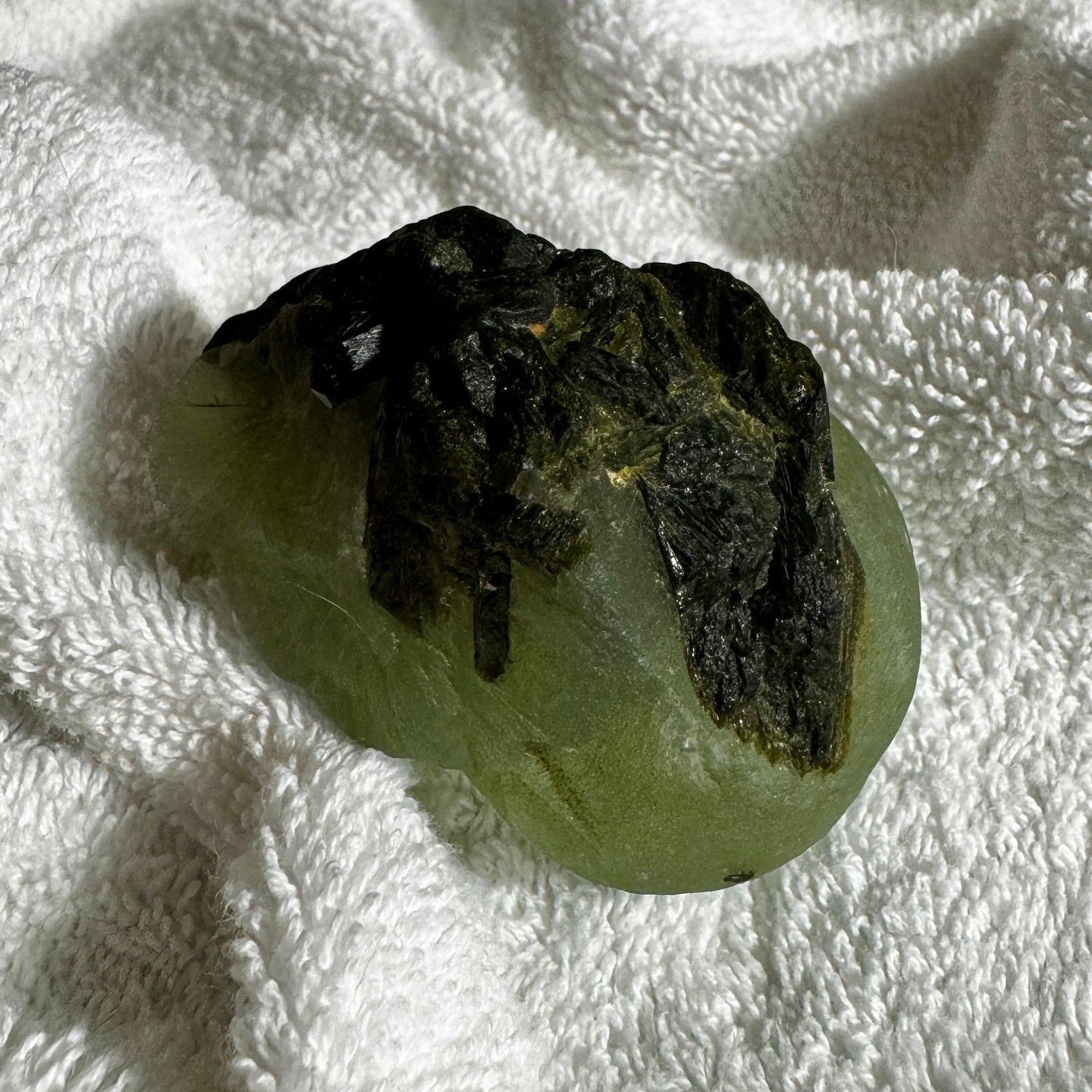 Epidote Crystals on Prehnite Nodule