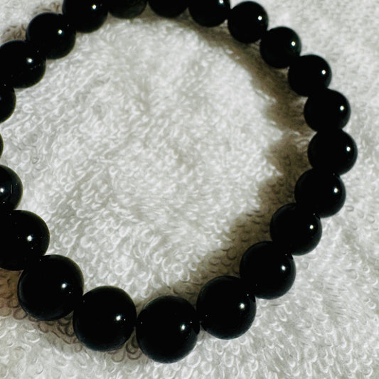 Bracelet : 8mm Black Obsidian Bracelet, 6"