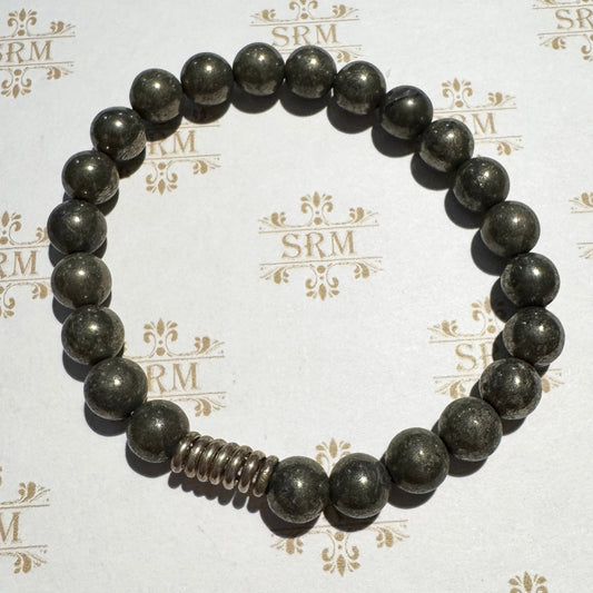 Bracelet : 8mm Pyrite with Sterling Silver Coil, 6½"