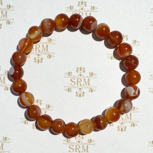 Bracelet : 8mm Banded Carnelian Beads, 6¼", 6¾"