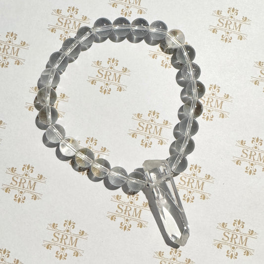 Bracelet : 8mm Clear Crystal Quartz Beads with Quartz Point, 6½", 7"