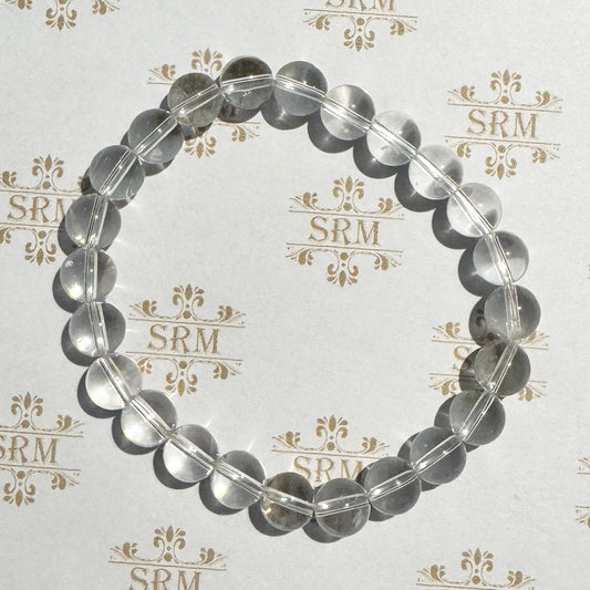 Bracelet : 8mm Clear Crystal Quartz Beads, 6¾", 7"