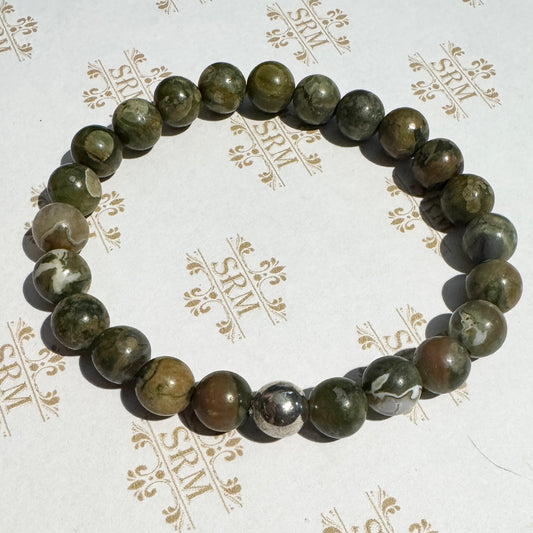 Bracelet : 8mm Green Ocean Jasper, 6¾"