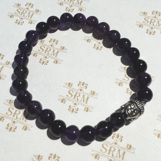 Bracelet : 7mm Amethyst with Buddha Head, 6½"