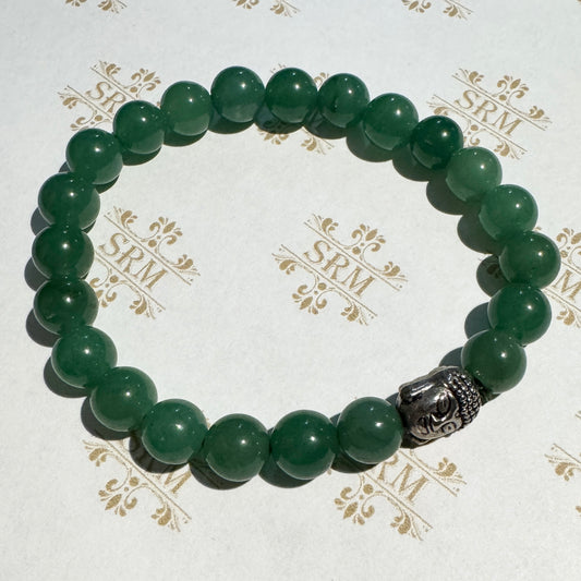 Bracelet : 8mm Green Aventurine Beads with Buddha Bead, 6.3"
